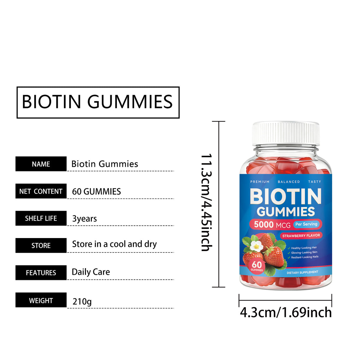 Biotin Gummies Nourish Hair Skin Nail Chewable Easy Fresh Fruit Taste Inner Care Gummies