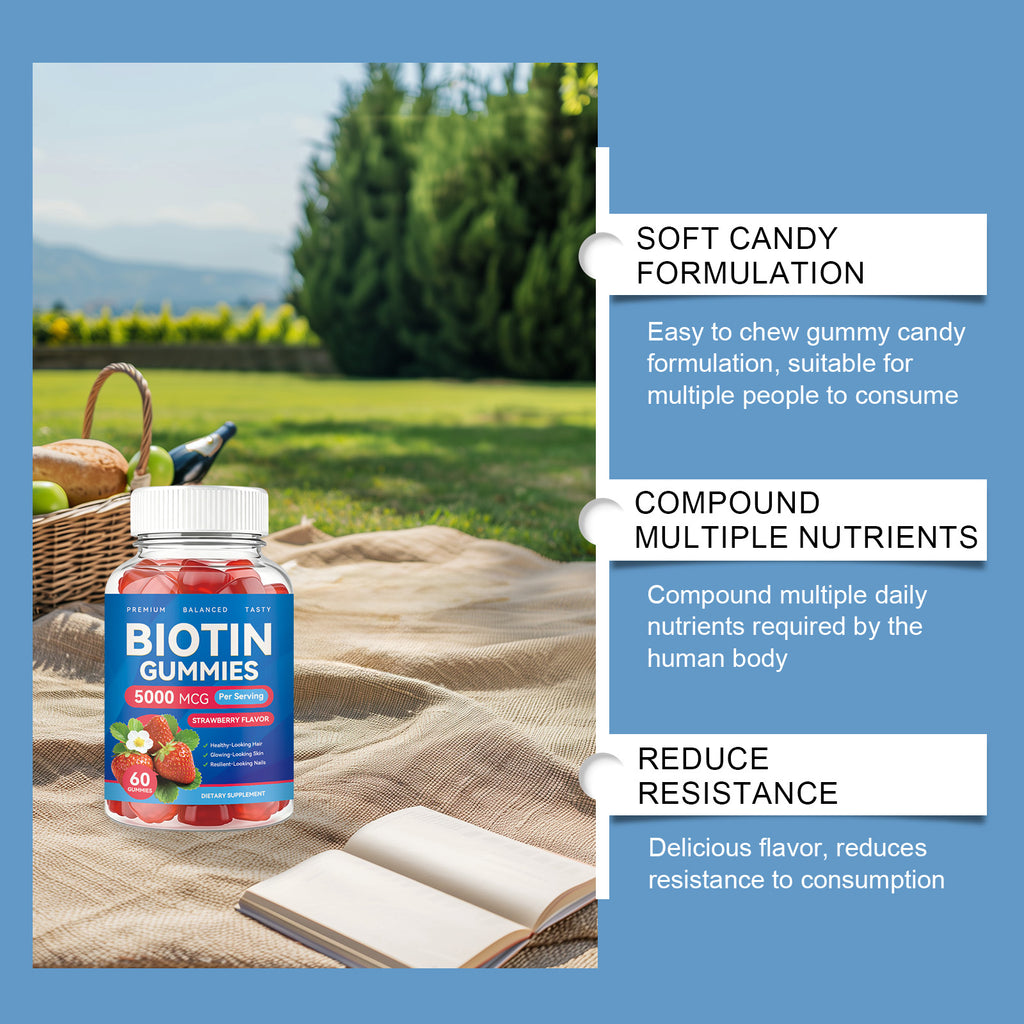 Biotin Gummies Nourish Hair Skin Nail Chewable Easy Fresh Fruit Taste Inner Care Gummies