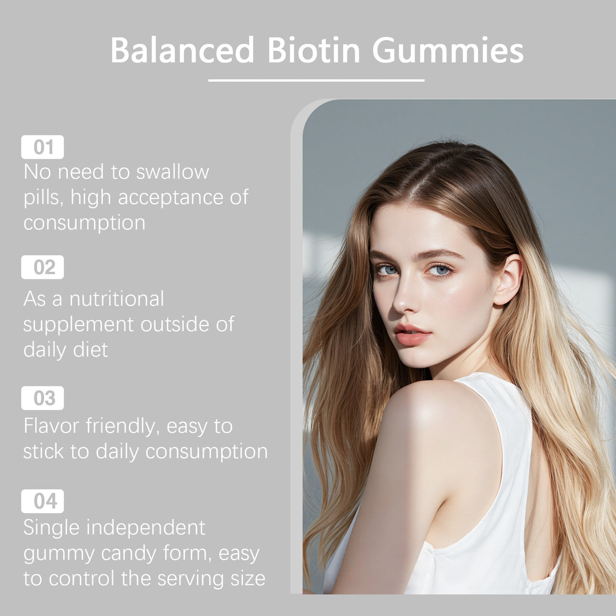 Balanced Formula Biotin Gummies Nourish Hair Skin Nails Easy Chew Fresh Fruit Flavor Strawberry Gummies