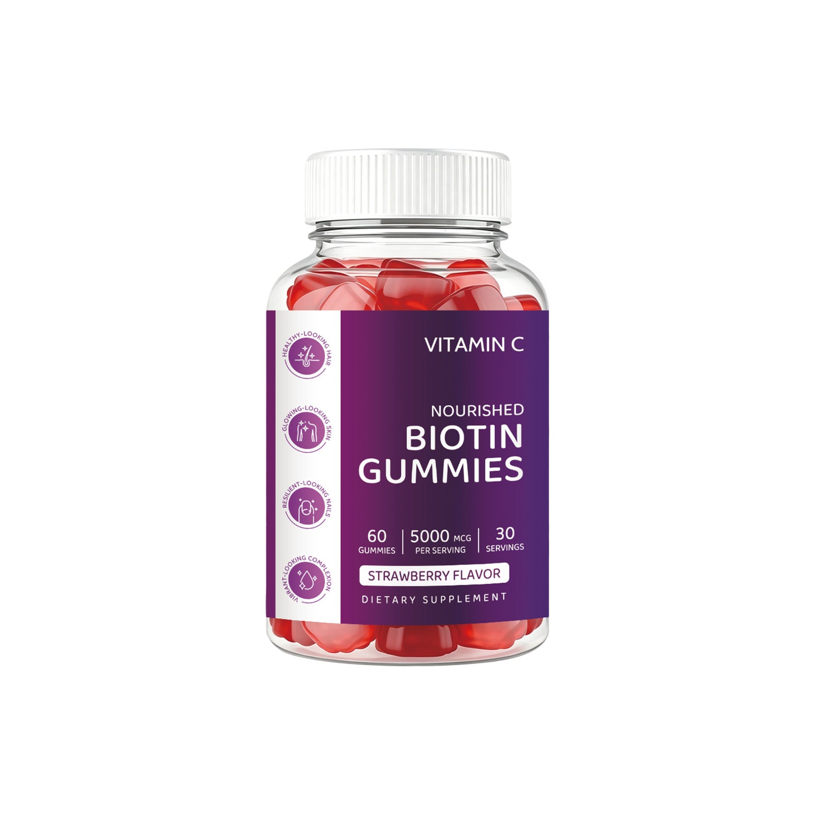 AMZ Biotin Gummies Hair Skin Nails Care Chewable Easy Take Strawberry Flavor Internal Care Gummies
