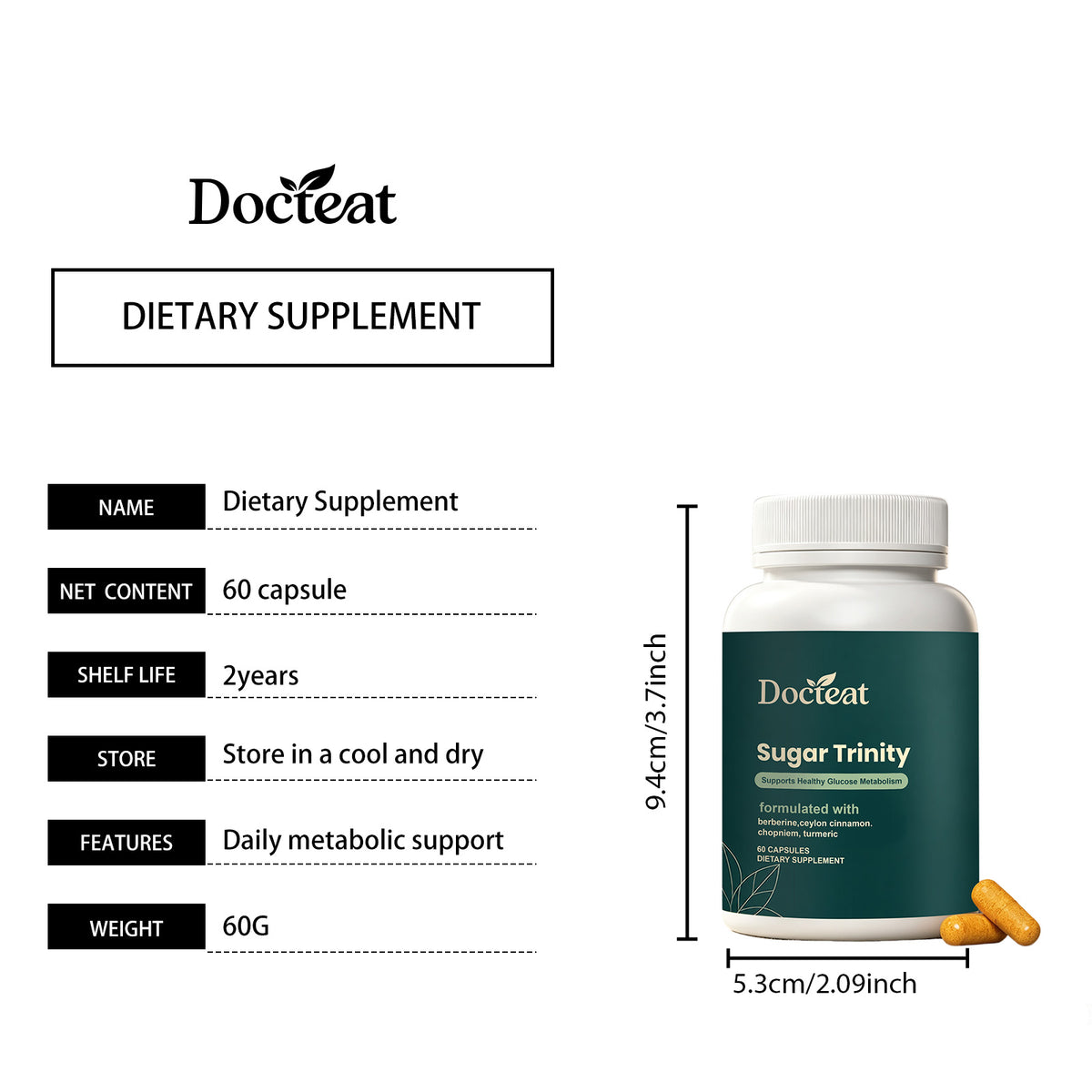 DOCTEAT Daily Metabolism Nutrition Capsules Support Metabolism Balanced Nutrition Easy Taking Suitable Nutritional Health